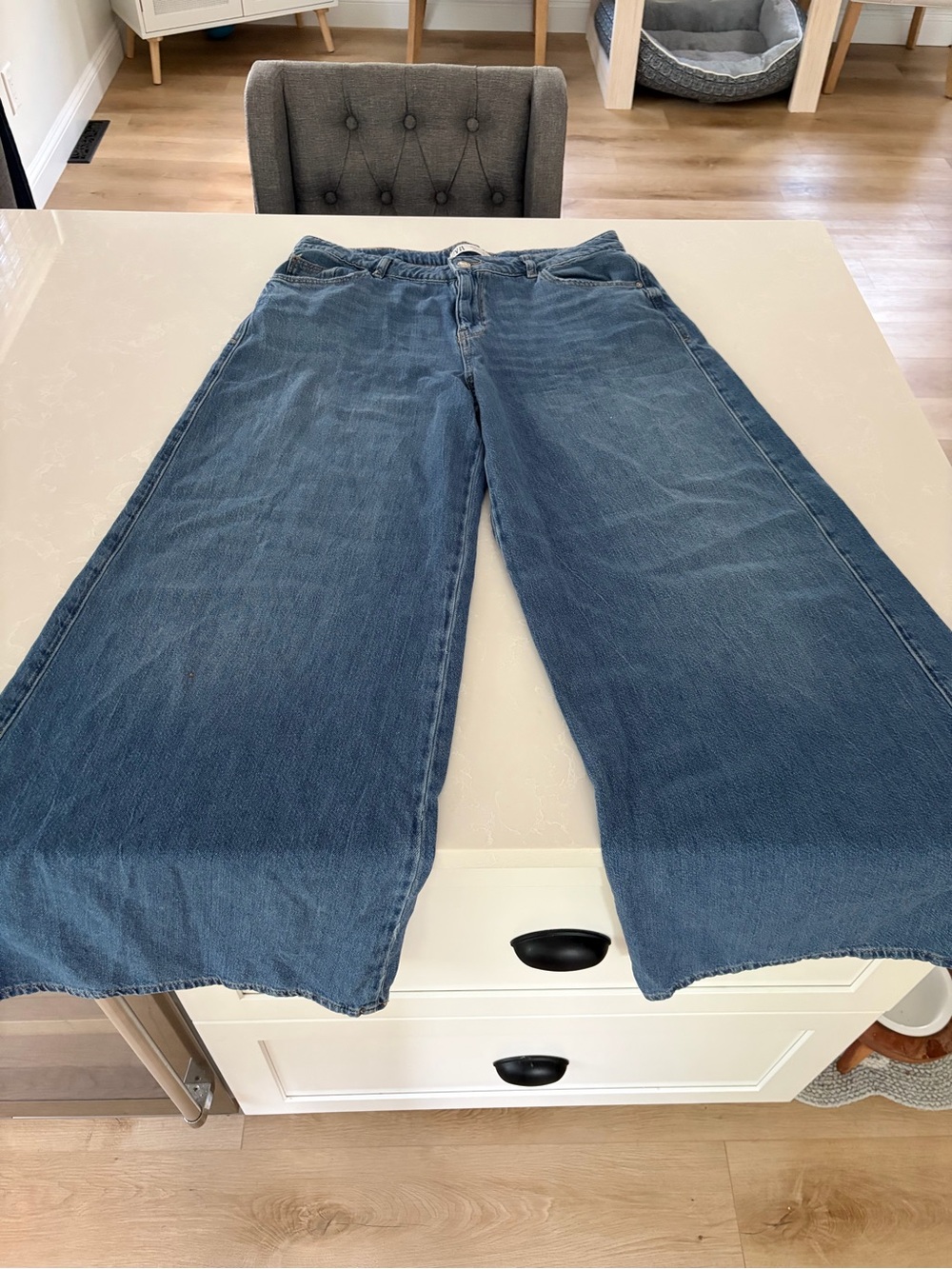Zara Women's Wide Leg Jeans in Blue Denim